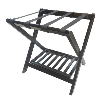 Black Wooden Luggage Rack with Shelf