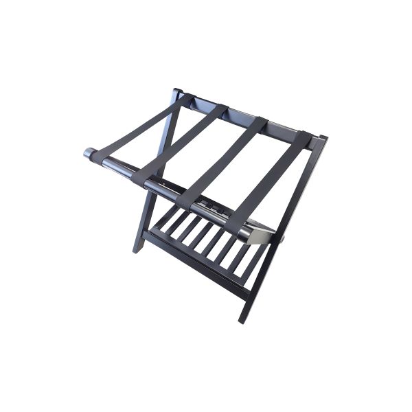 Black Wooden Luggage Rack with Shelf