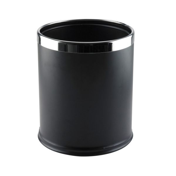 Stylish Open Top Leather Trash Can - 7L PVC Black Waste Bin